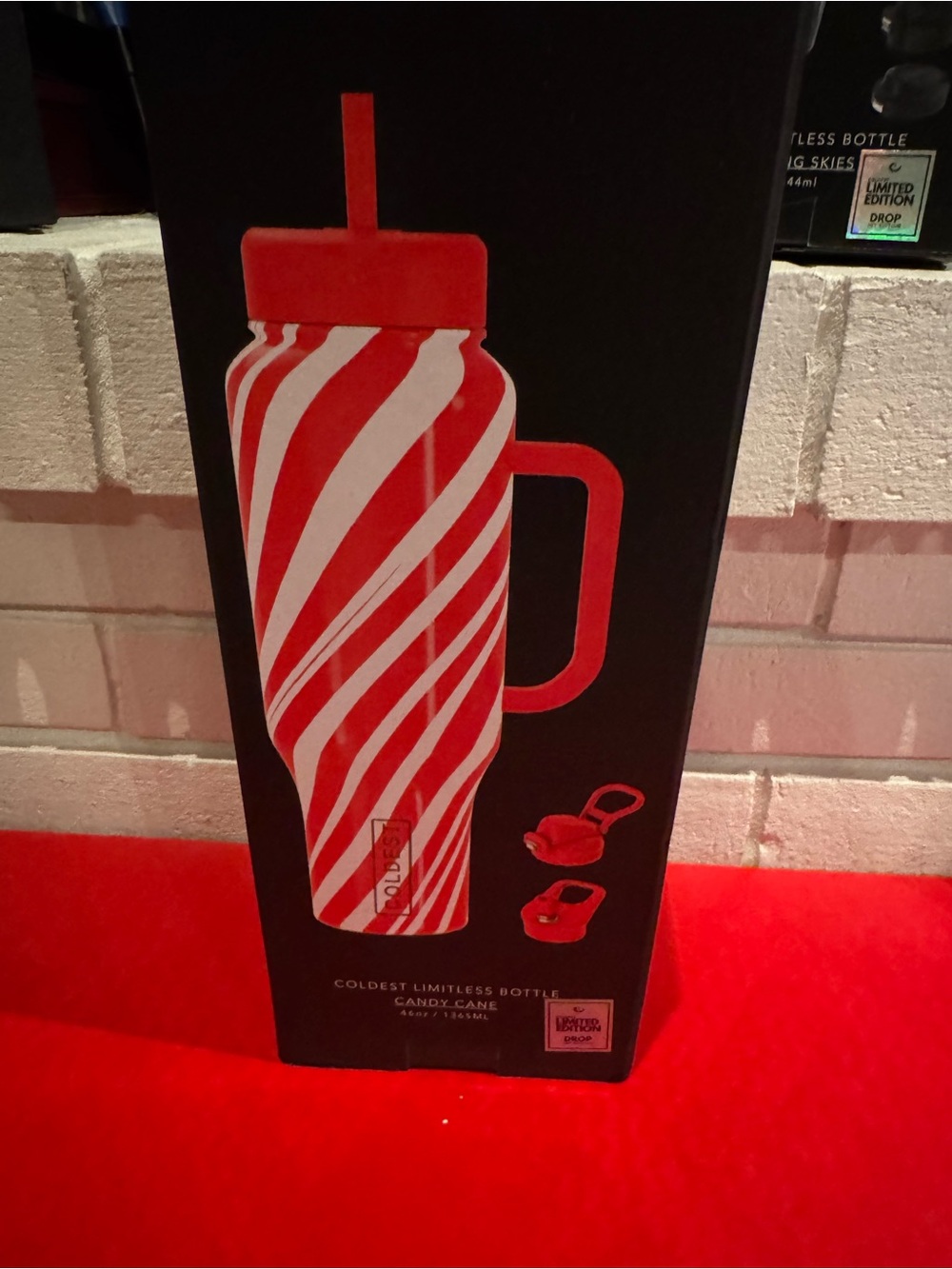 Coldest 46oz  Candy Cane Red & White Insulated Bottle